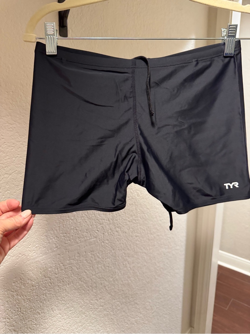 TYR Men's Black Swim Trunks with White Logo